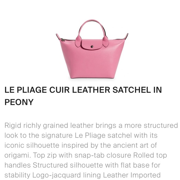 Longchamp le pliage cuir leather satchel in peony - Picture 7 of 7